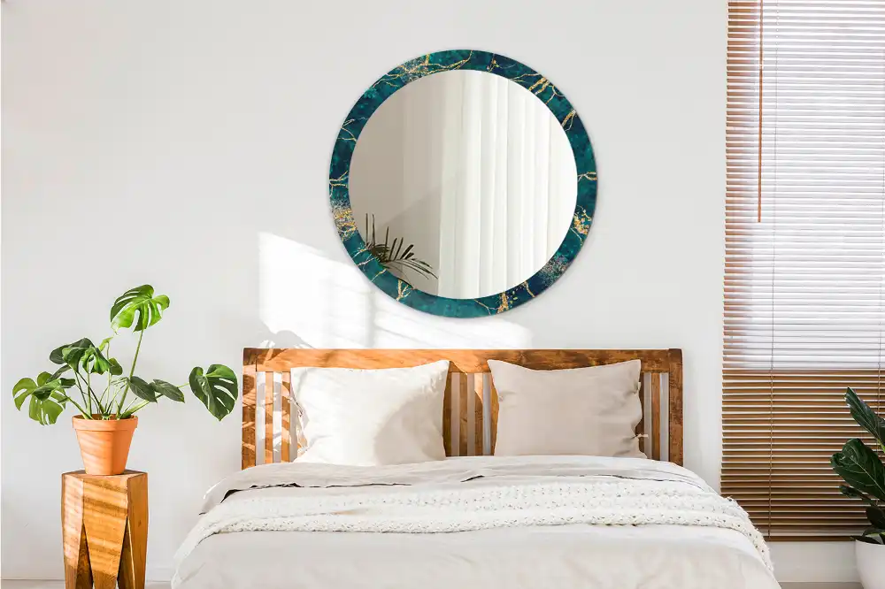 Miroir rond imprimé marbre vert