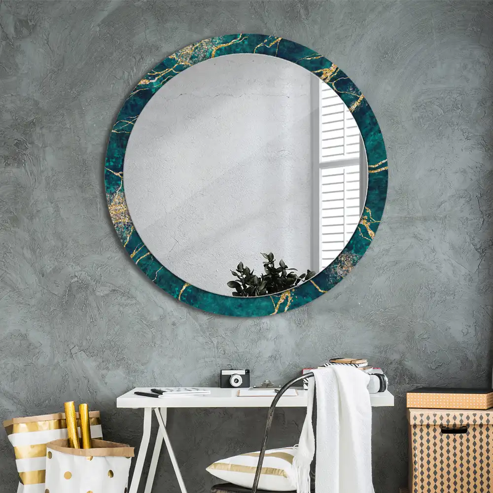 Miroir rond imprimé marbre vert