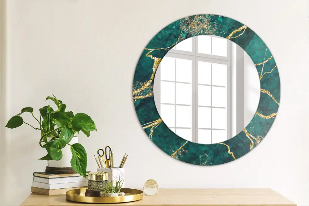 Miroir rond imprimé marbre vert