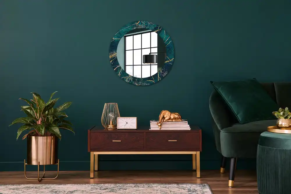 Miroir rond imprimé marbre vert