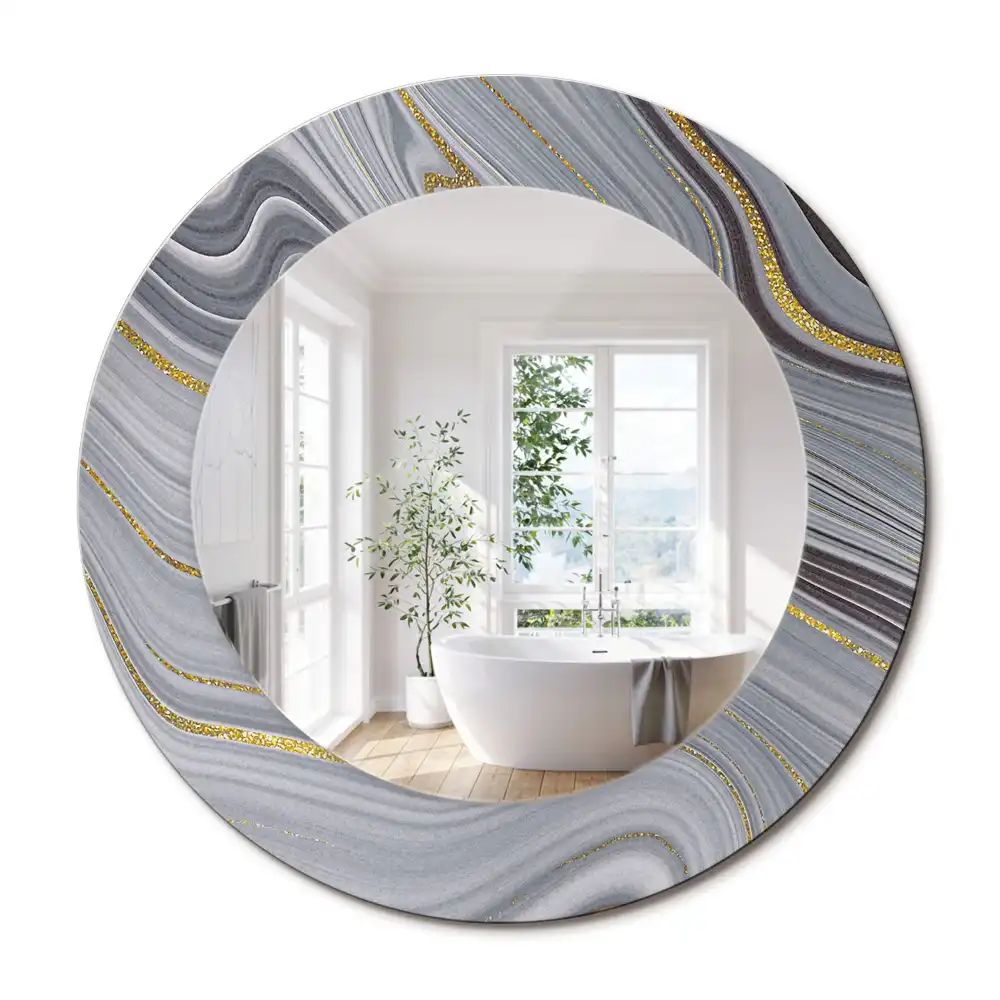 Miroir rond cadre imprimé marbre gris