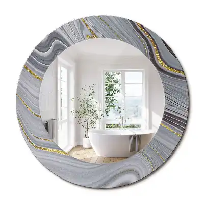 Miroir rond cadre imprimé marbre gris