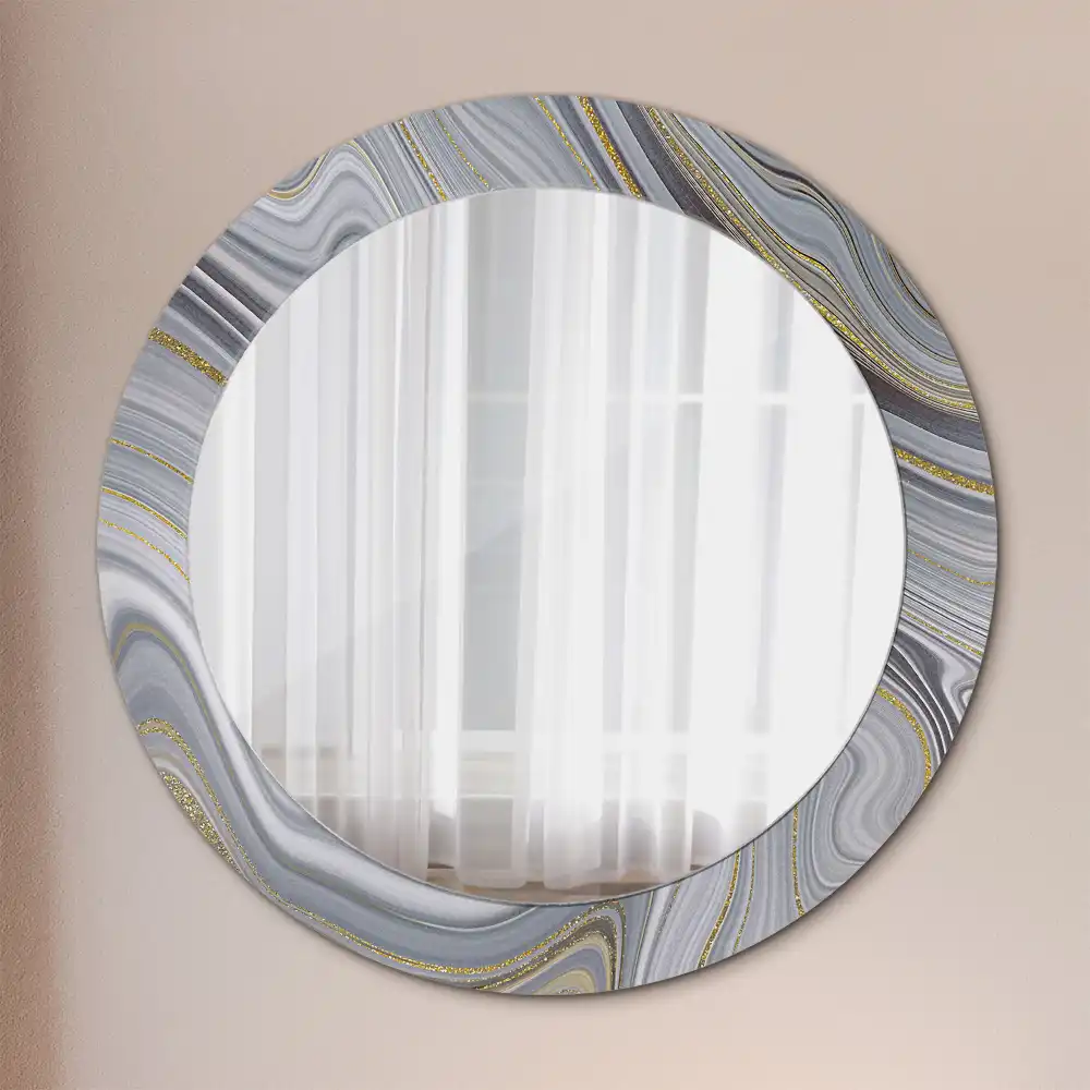 Miroir rond cadre imprimé marbre gris