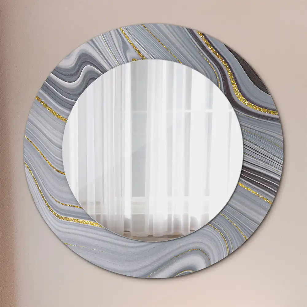 Miroir rond cadre imprimé marbre gris