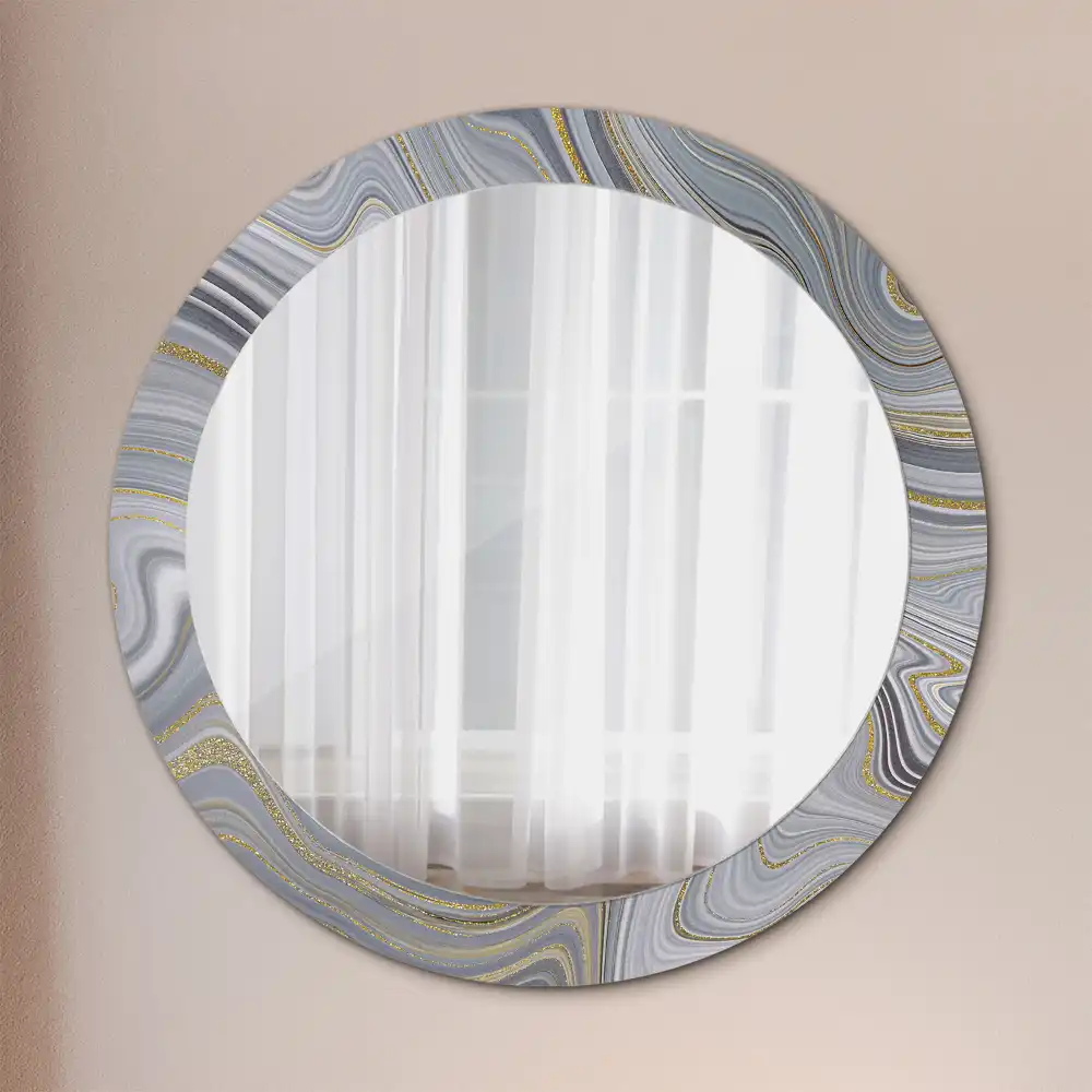 Miroir rond cadre imprimé marbre gris