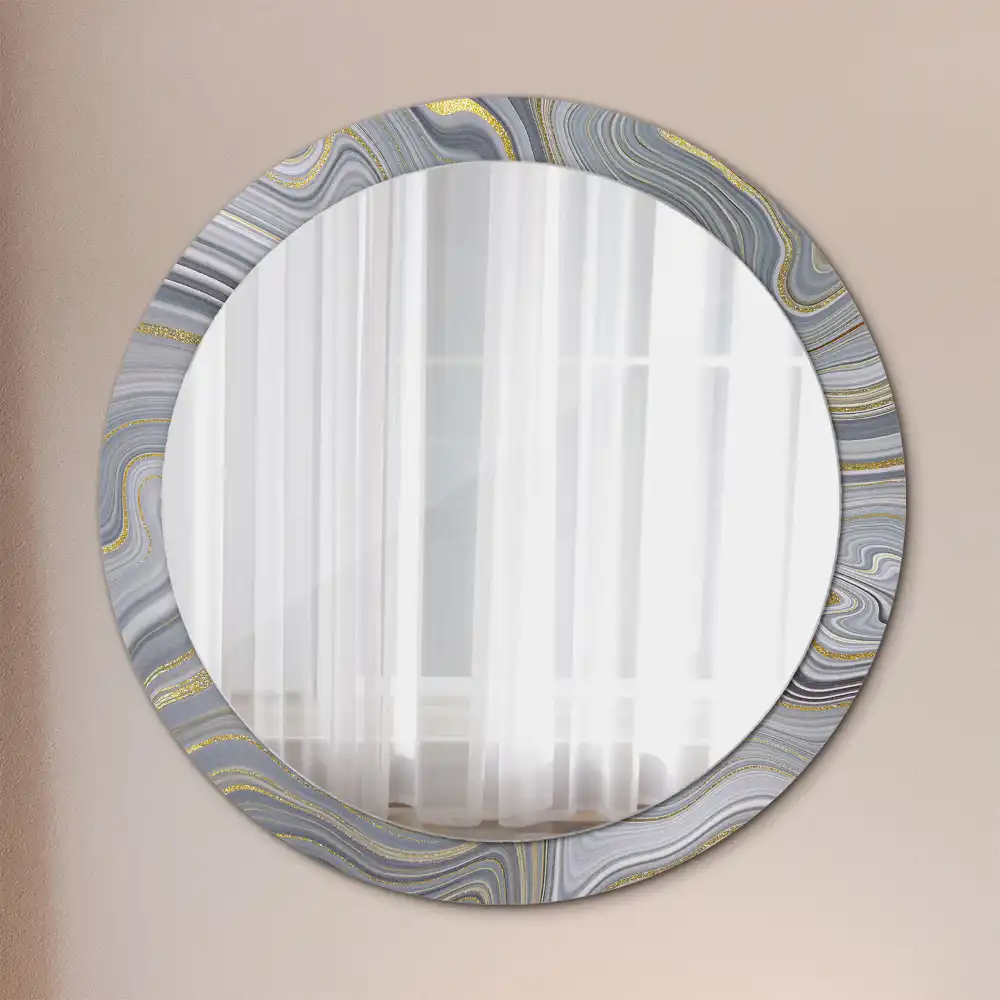 Miroir rond cadre imprimé marbre gris
