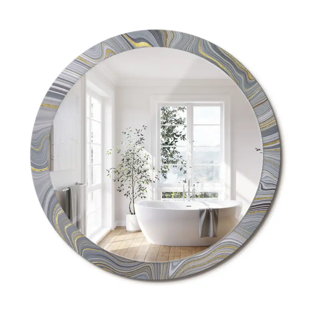 Miroir rond cadre imprimé marbre gris