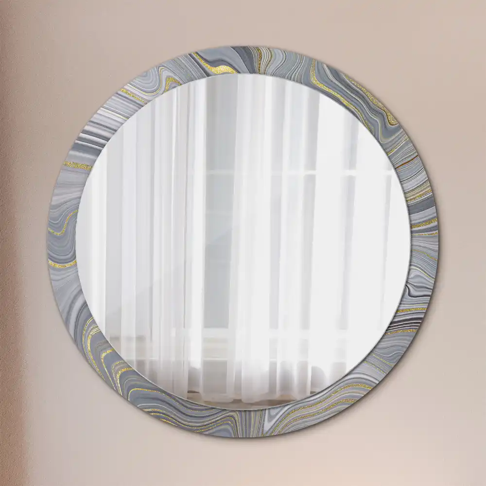 Miroir rond cadre imprimé marbre gris