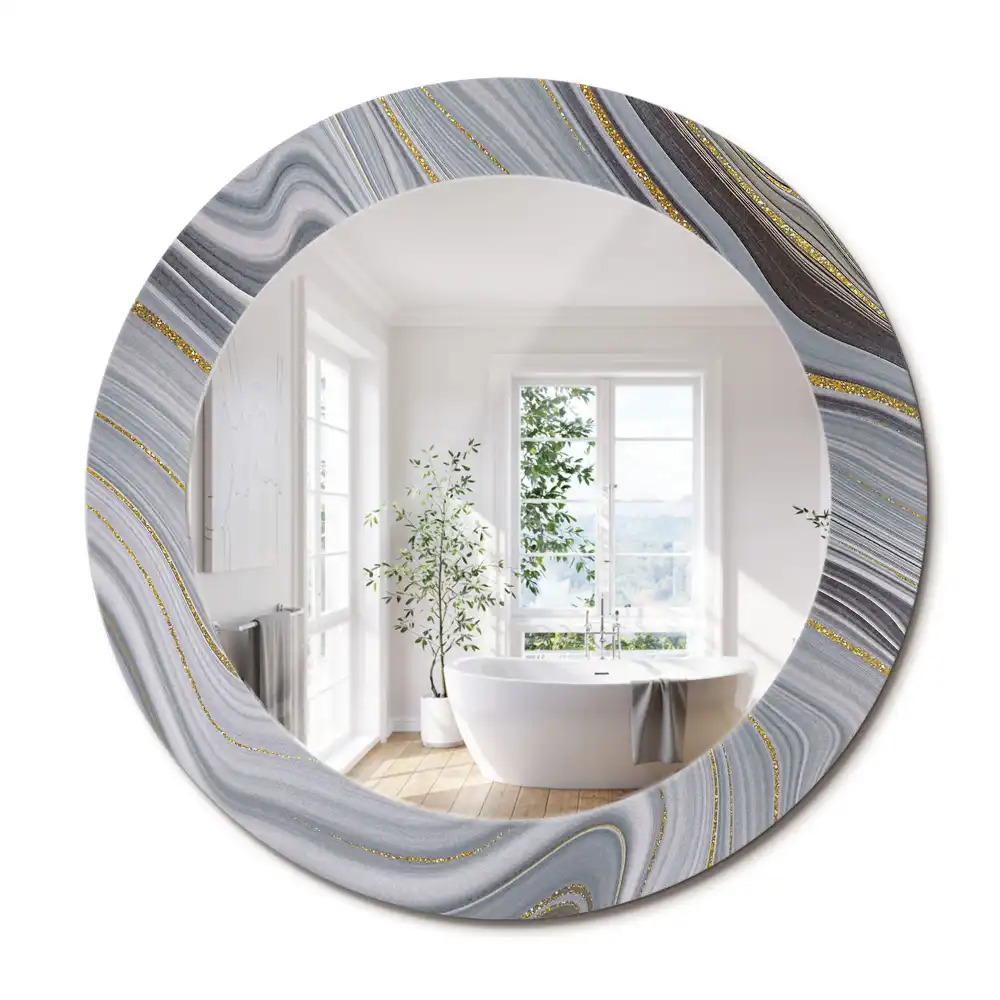 Miroir rond cadre imprimé marbre gris