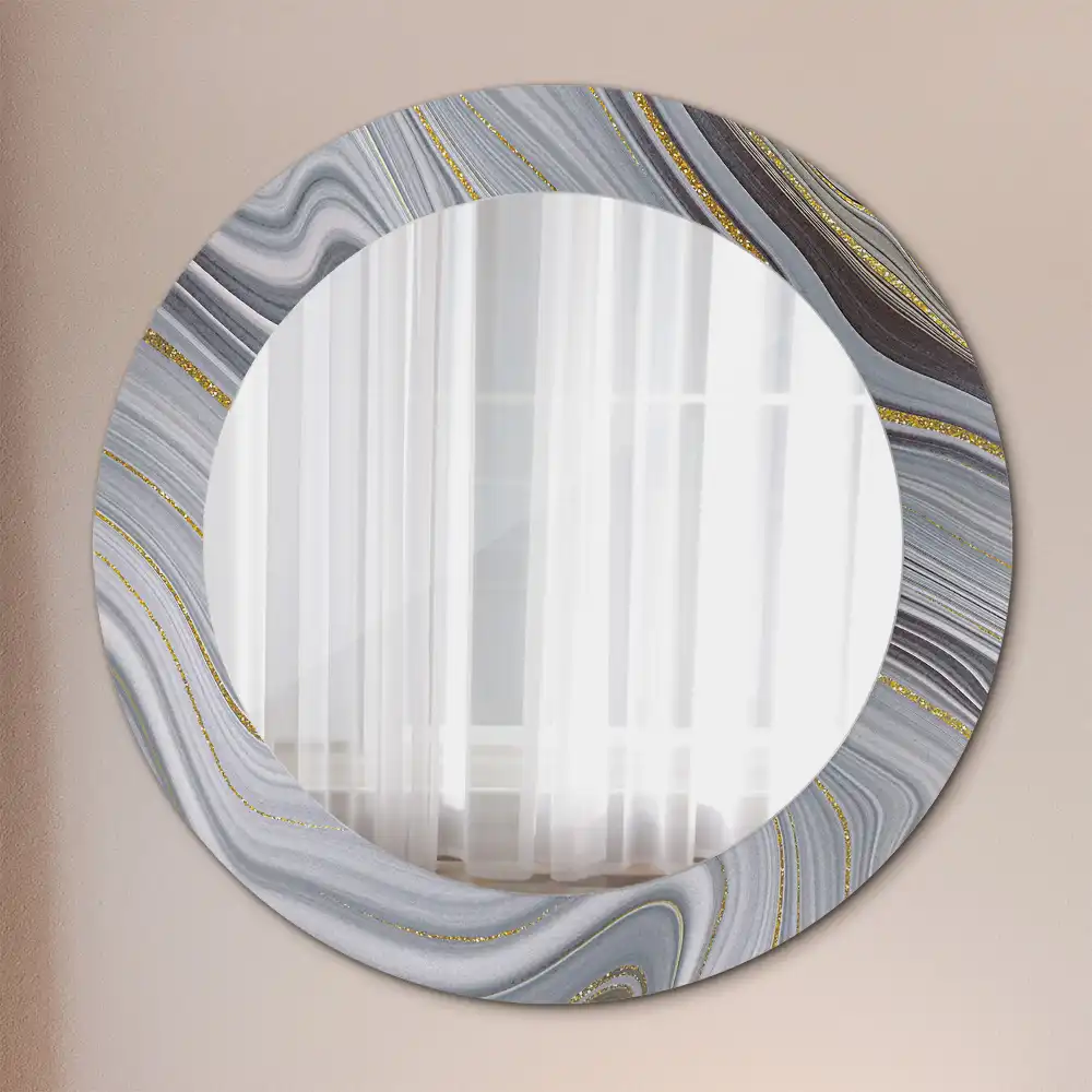 Miroir rond cadre imprimé marbre gris
