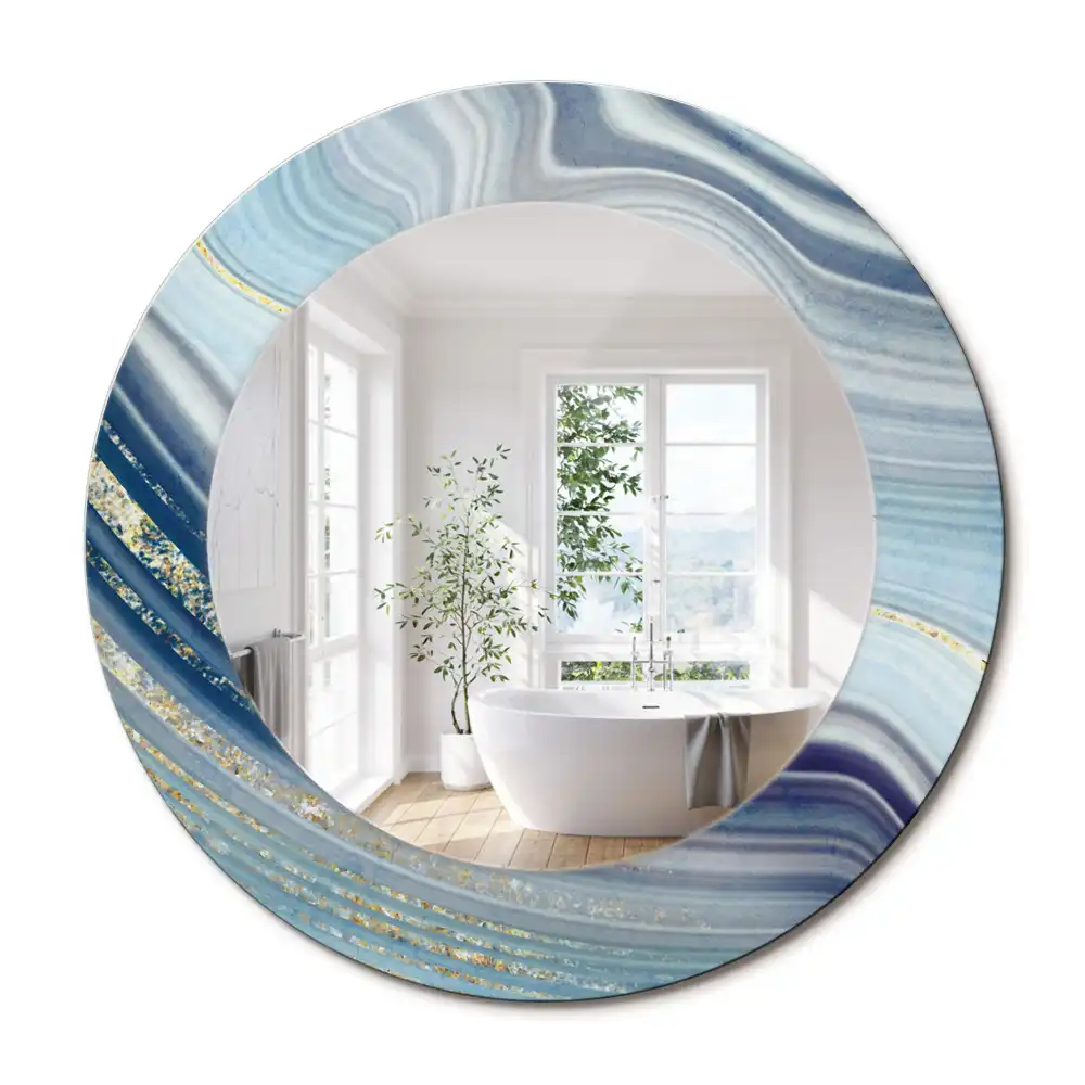 Miroir rond cadre avec impression marbre bleu