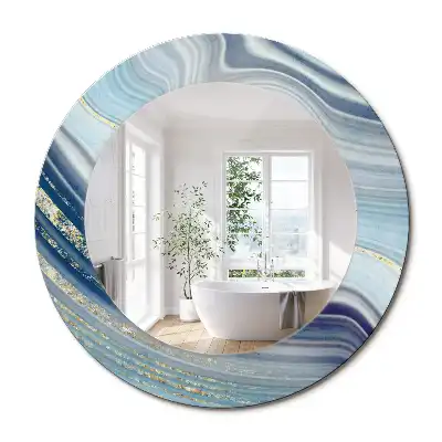 Miroir rond cadre avec impression marbre bleu