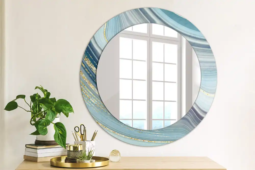 Miroir rond cadre avec impression marbre bleu