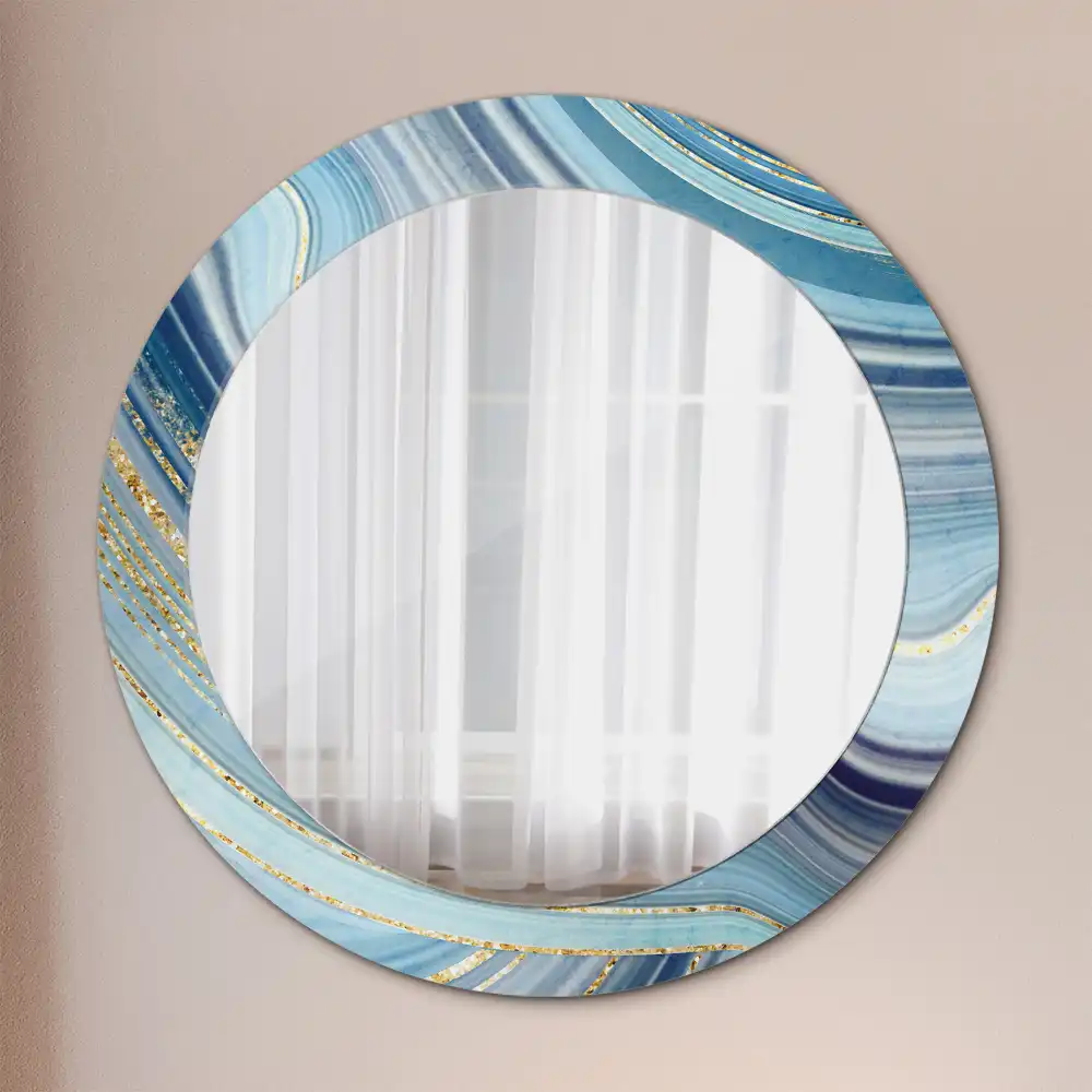 Miroir rond cadre avec impression marbre bleu
