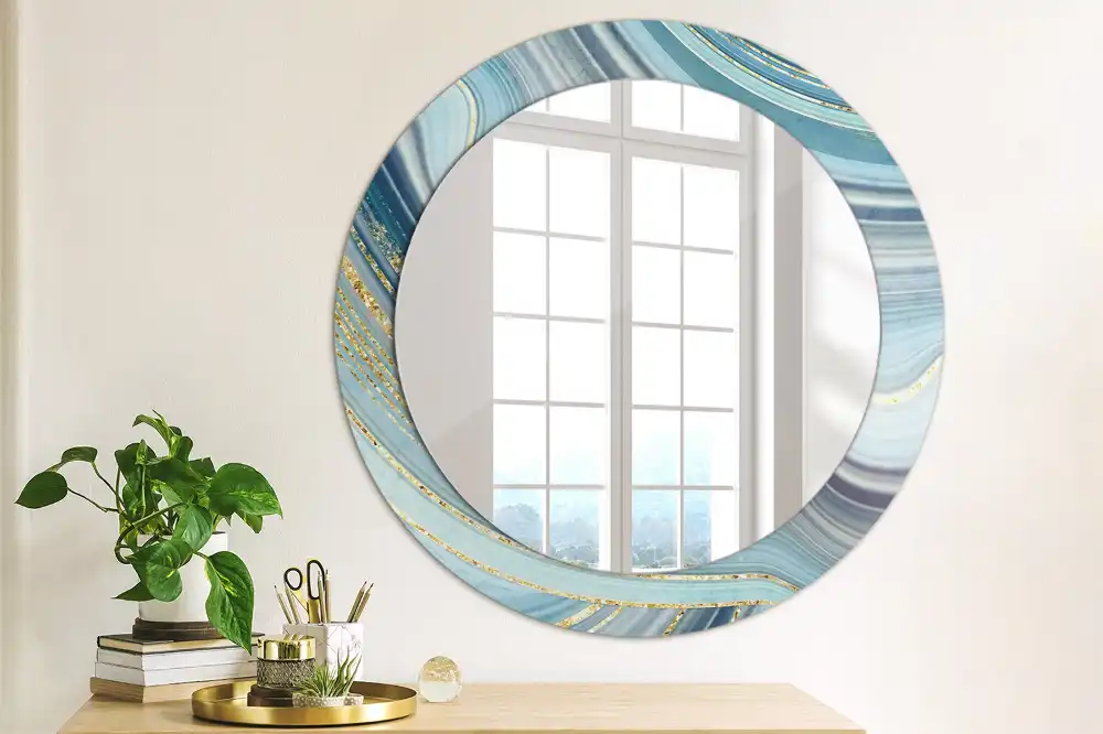 Miroir rond cadre avec impression marbre bleu