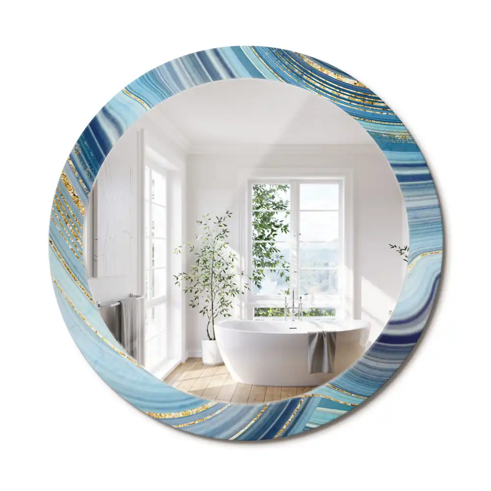 Miroir rond cadre avec impression marbre bleu
