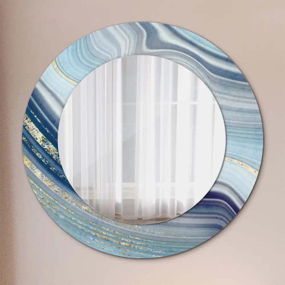 Miroir rond cadre avec impression marbre bleu