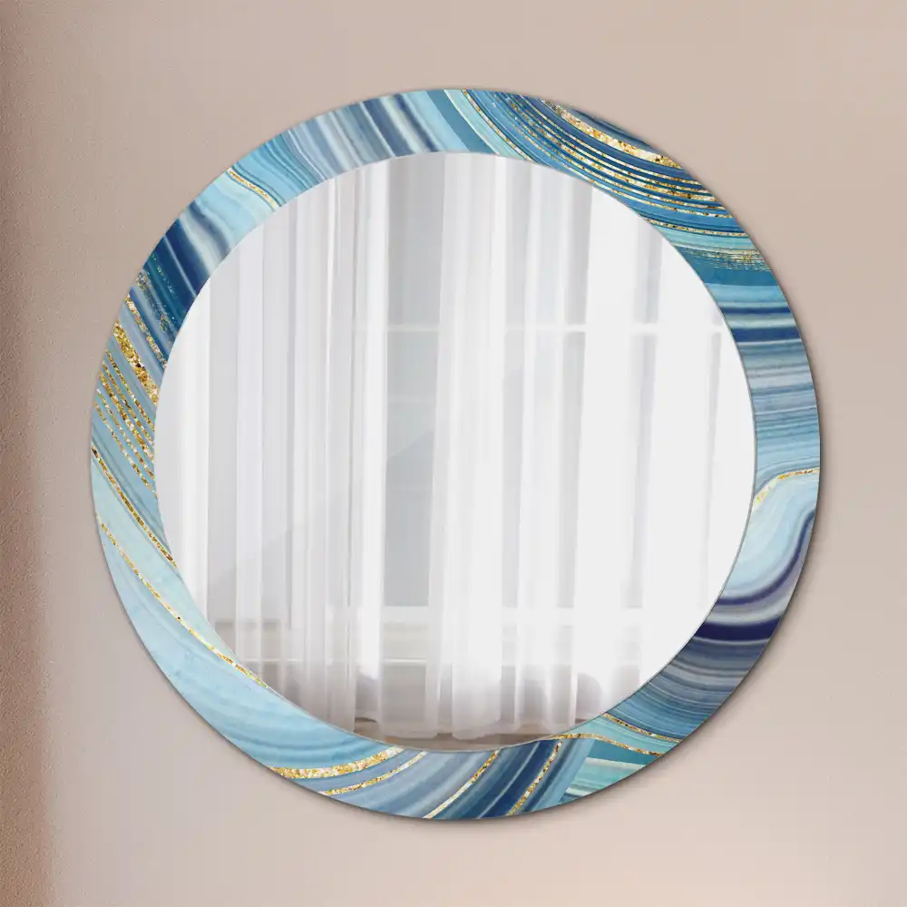 Miroir rond cadre avec impression marbre bleu