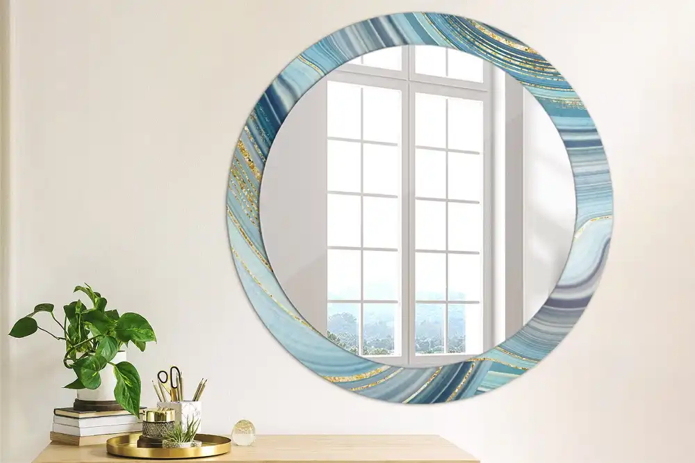 Miroir rond cadre avec impression marbre bleu