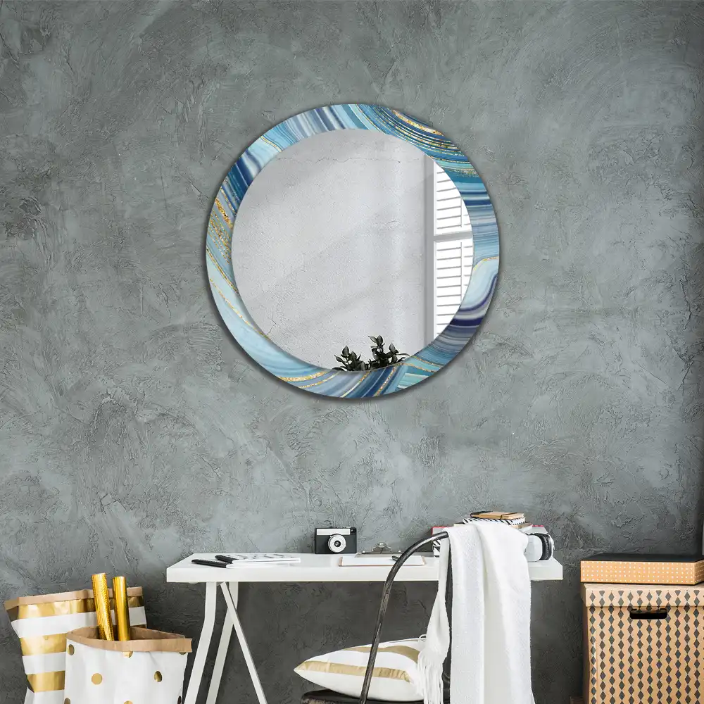 Miroir rond cadre avec impression marbre bleu