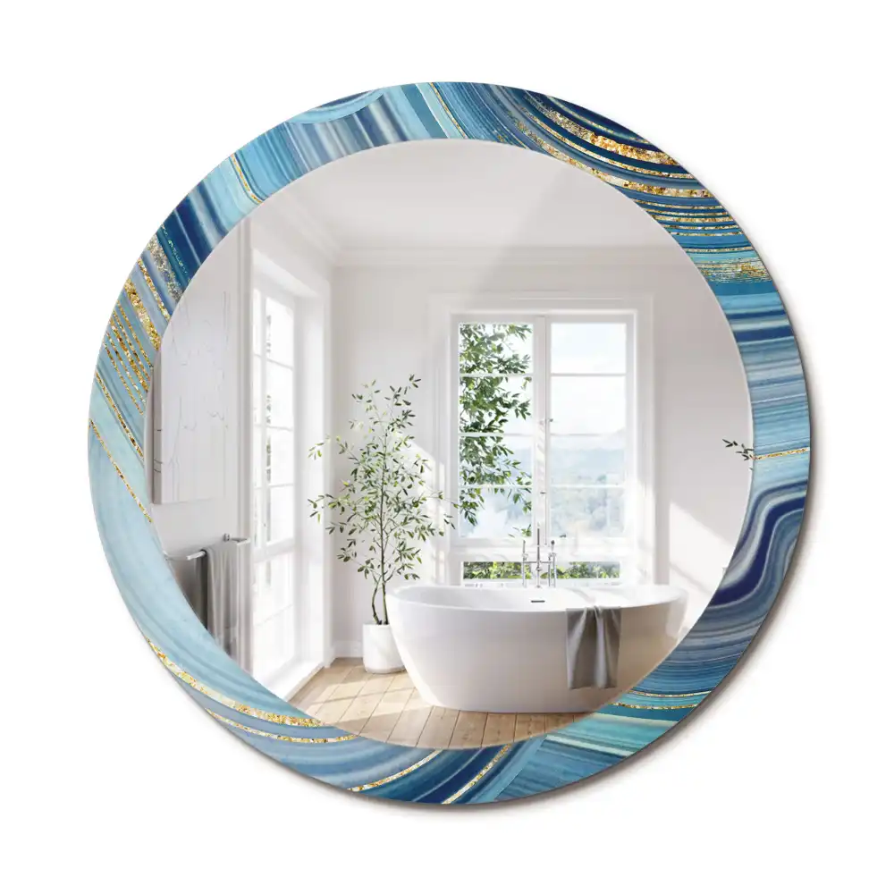 Miroir rond cadre avec impression marbre bleu