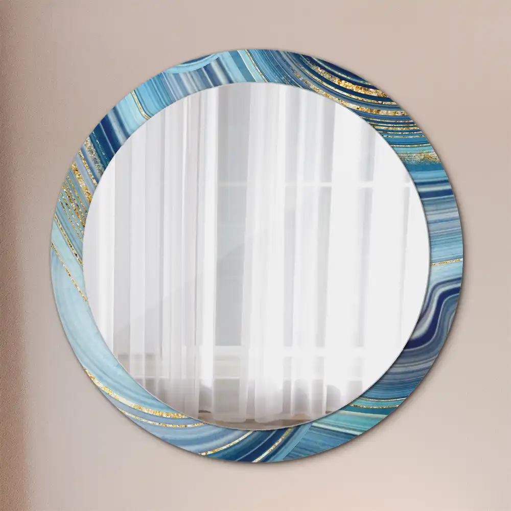 Miroir rond cadre avec impression marbre bleu