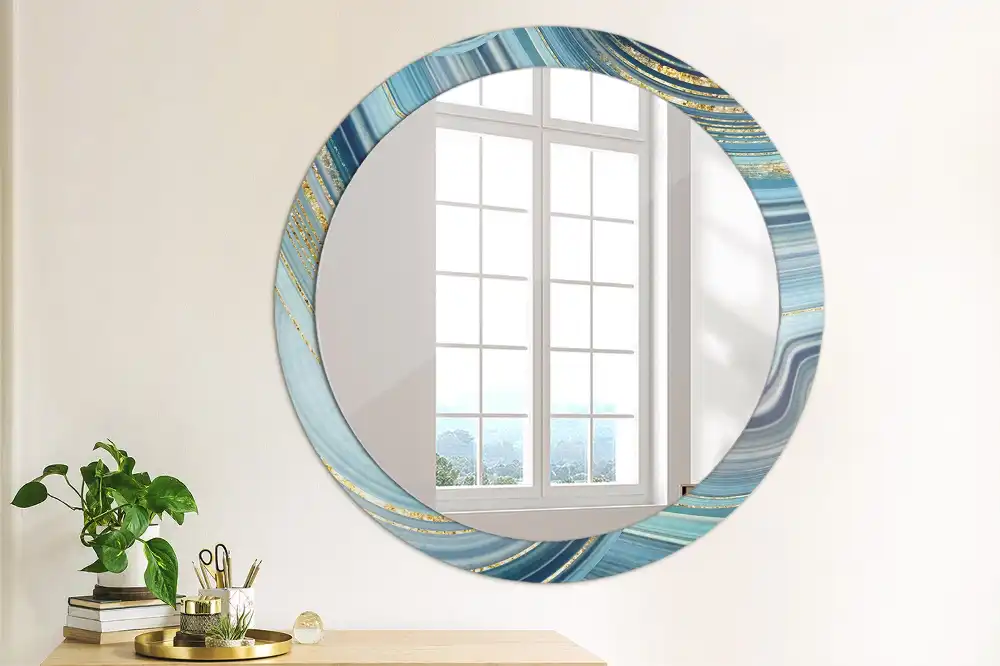 Miroir rond cadre avec impression marbre bleu