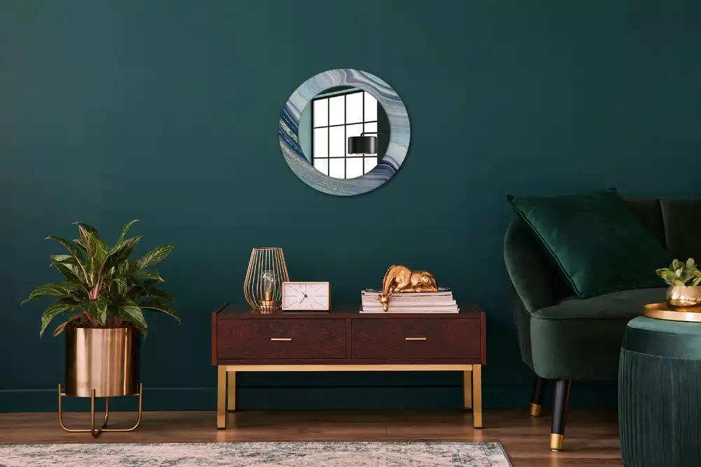 Miroir rond cadre avec impression marbre bleu