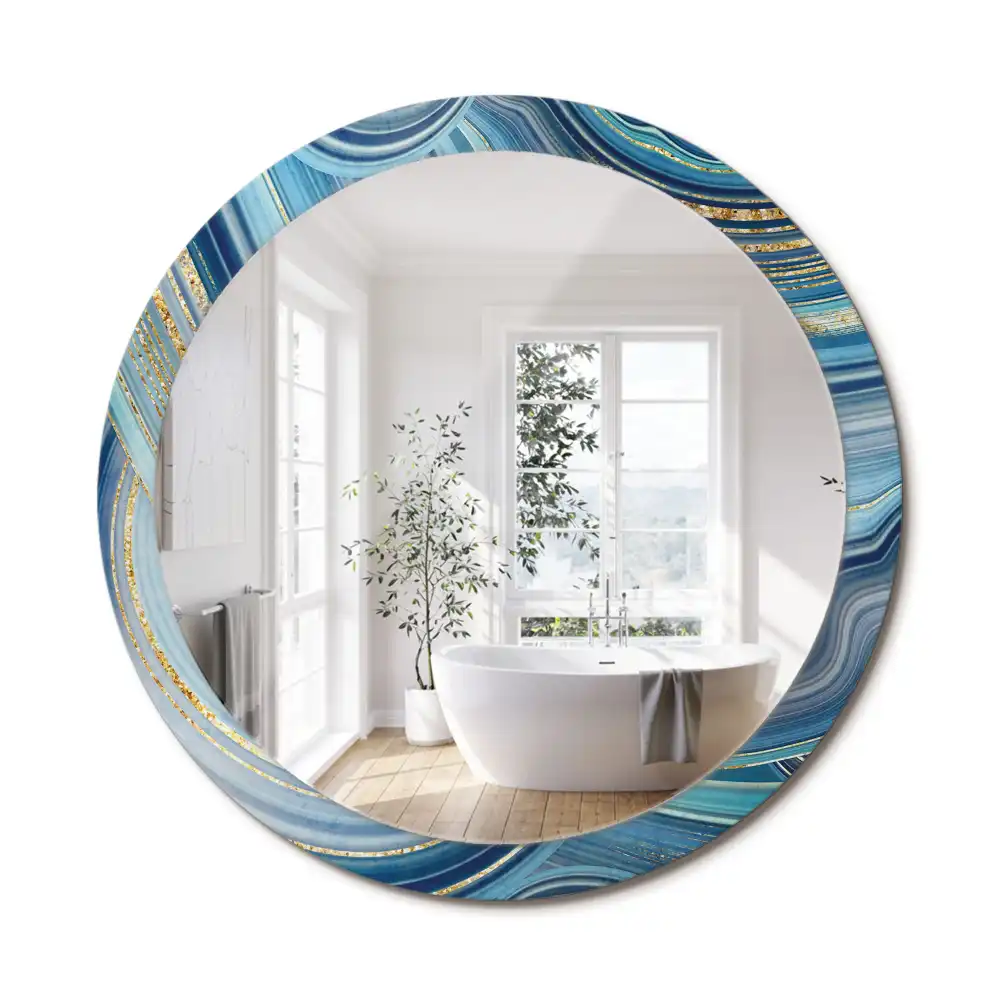Miroir rond cadre avec impression marbre bleu