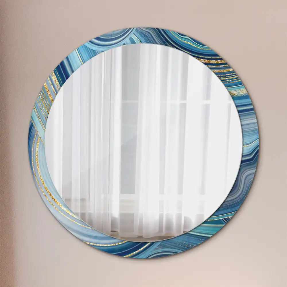 Miroir rond cadre avec impression marbre bleu