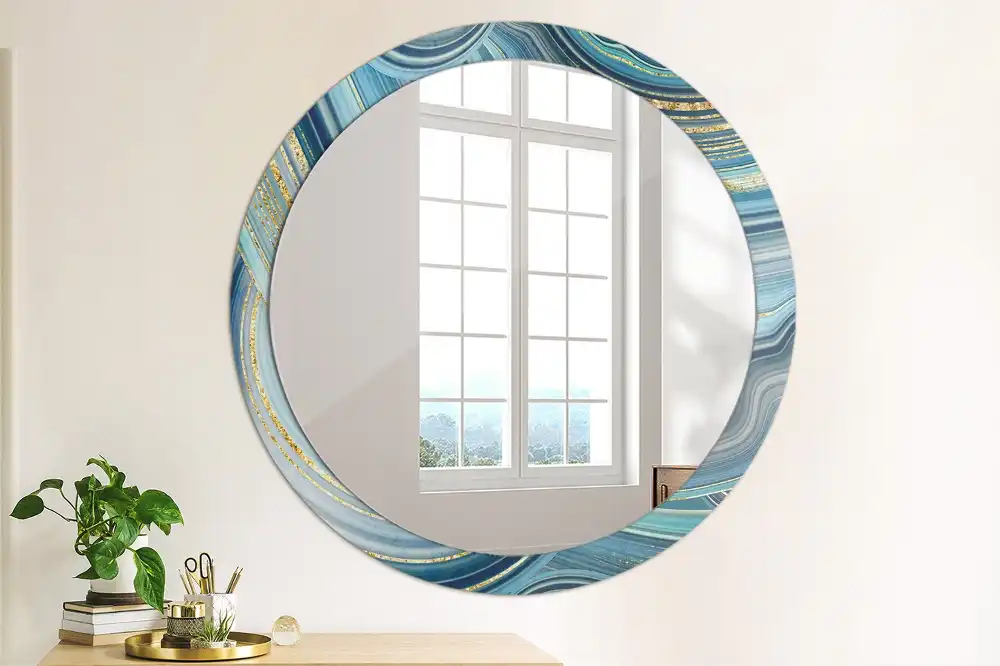 Miroir rond cadre avec impression marbre bleu