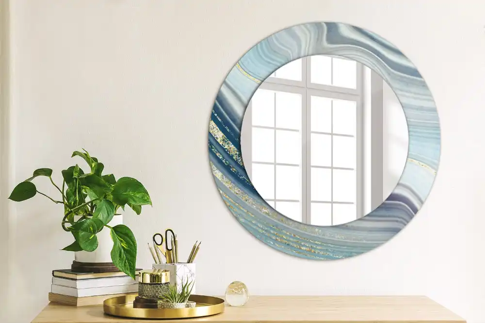 Miroir rond cadre avec impression marbre bleu