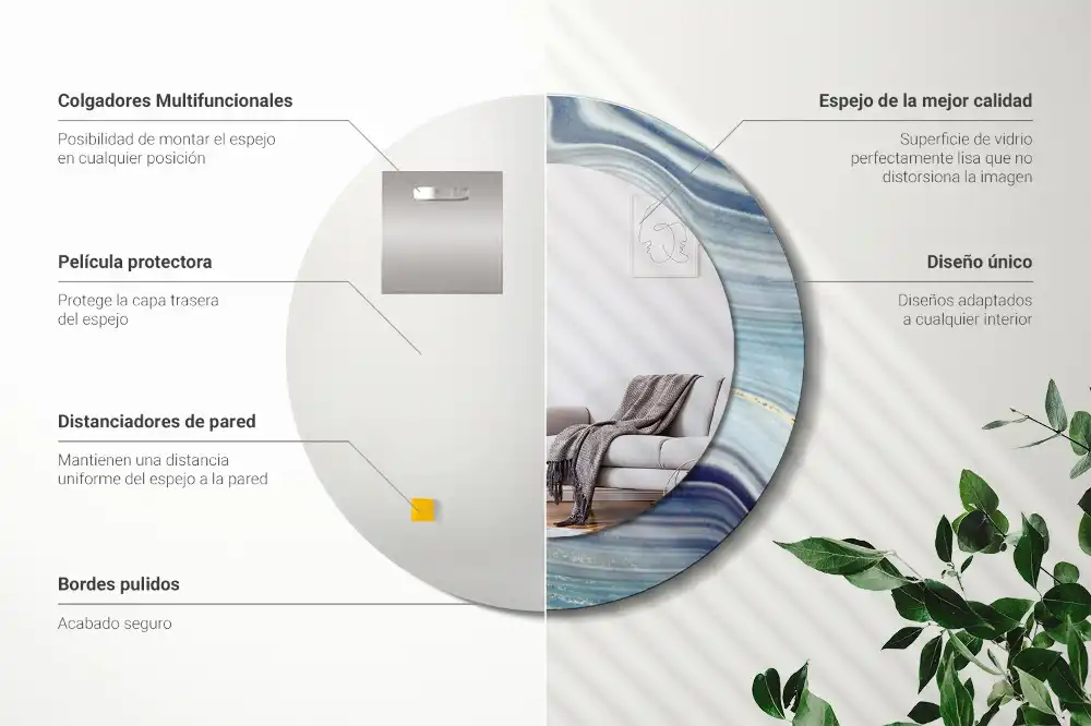Miroir rond cadre avec impression marbre bleu