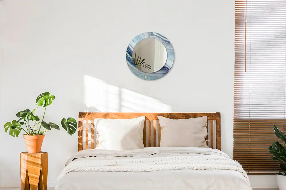 Miroir rond cadre avec impression marbre bleu