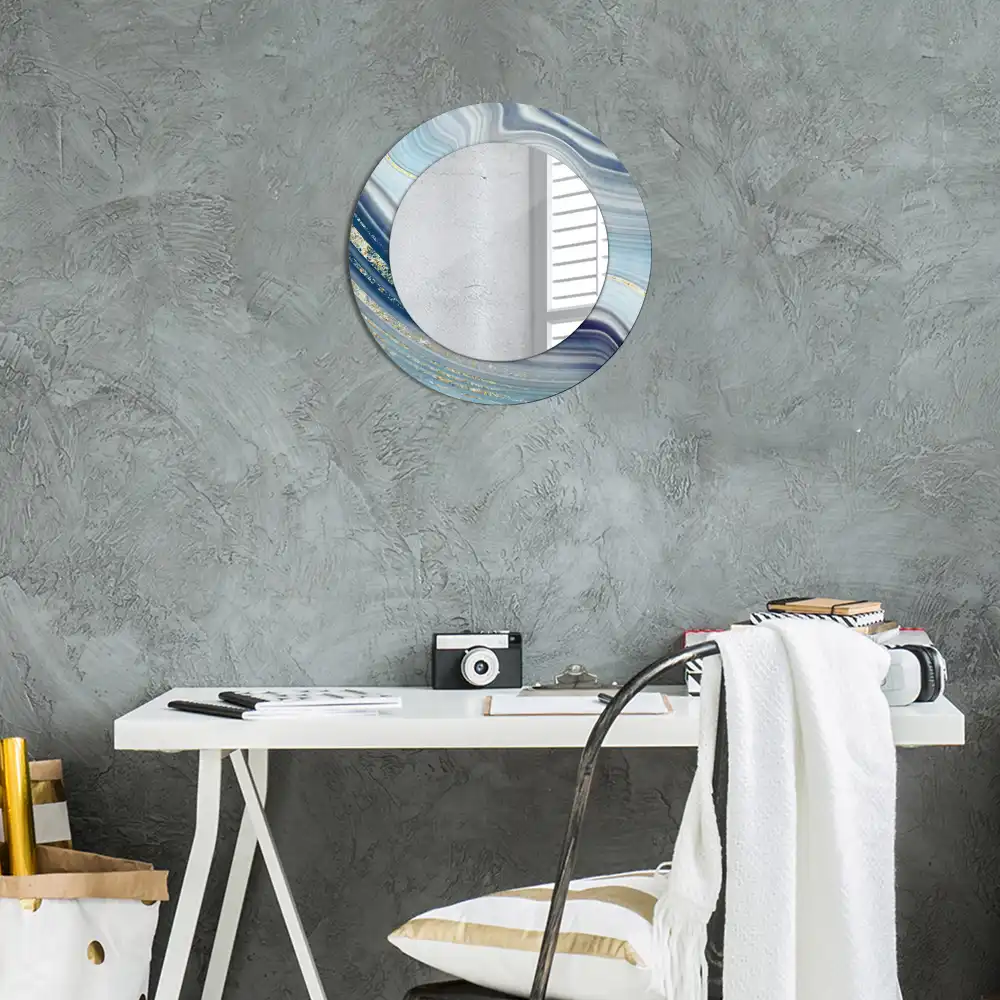 Miroir rond cadre avec impression marbre bleu