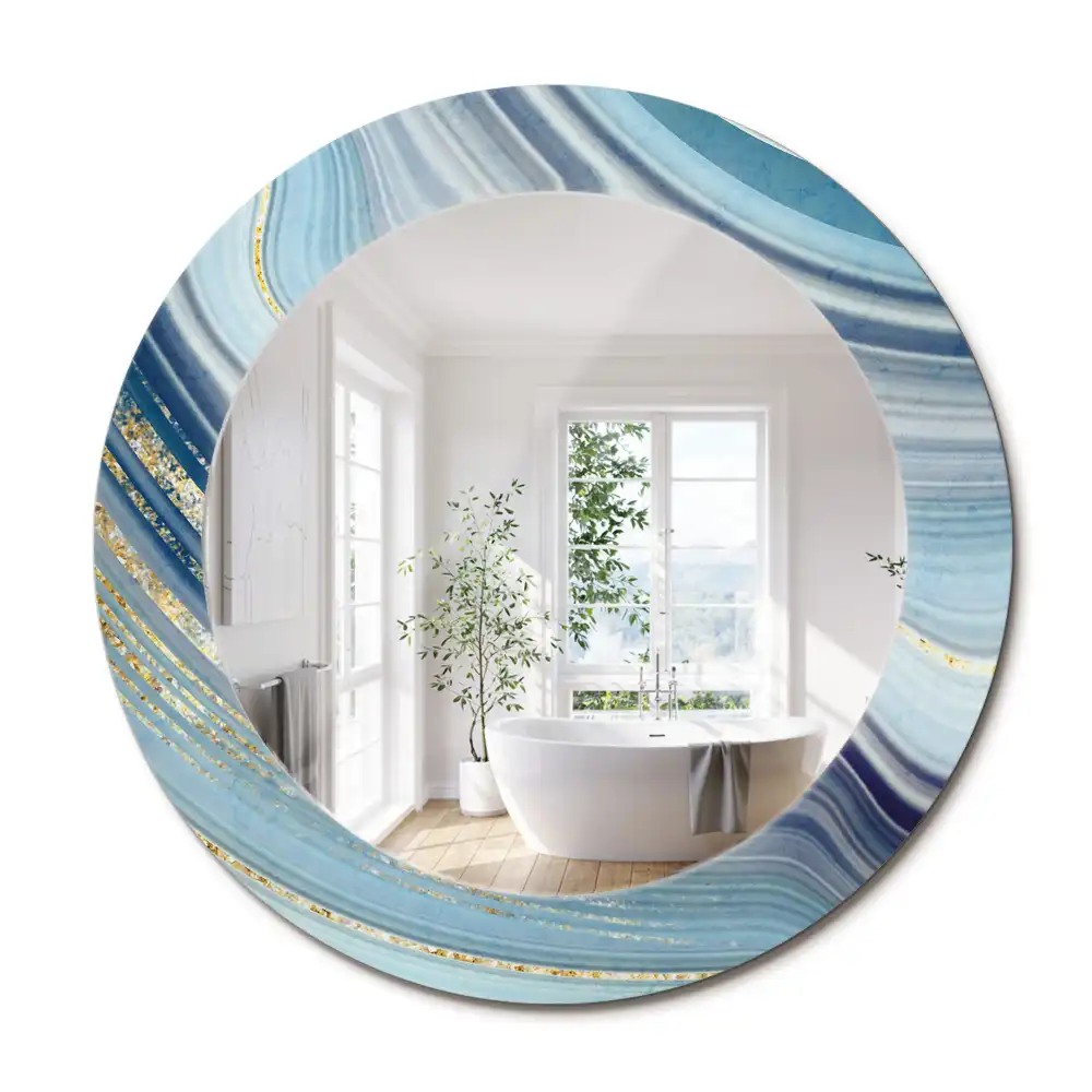 Miroir rond cadre avec impression marbre bleu