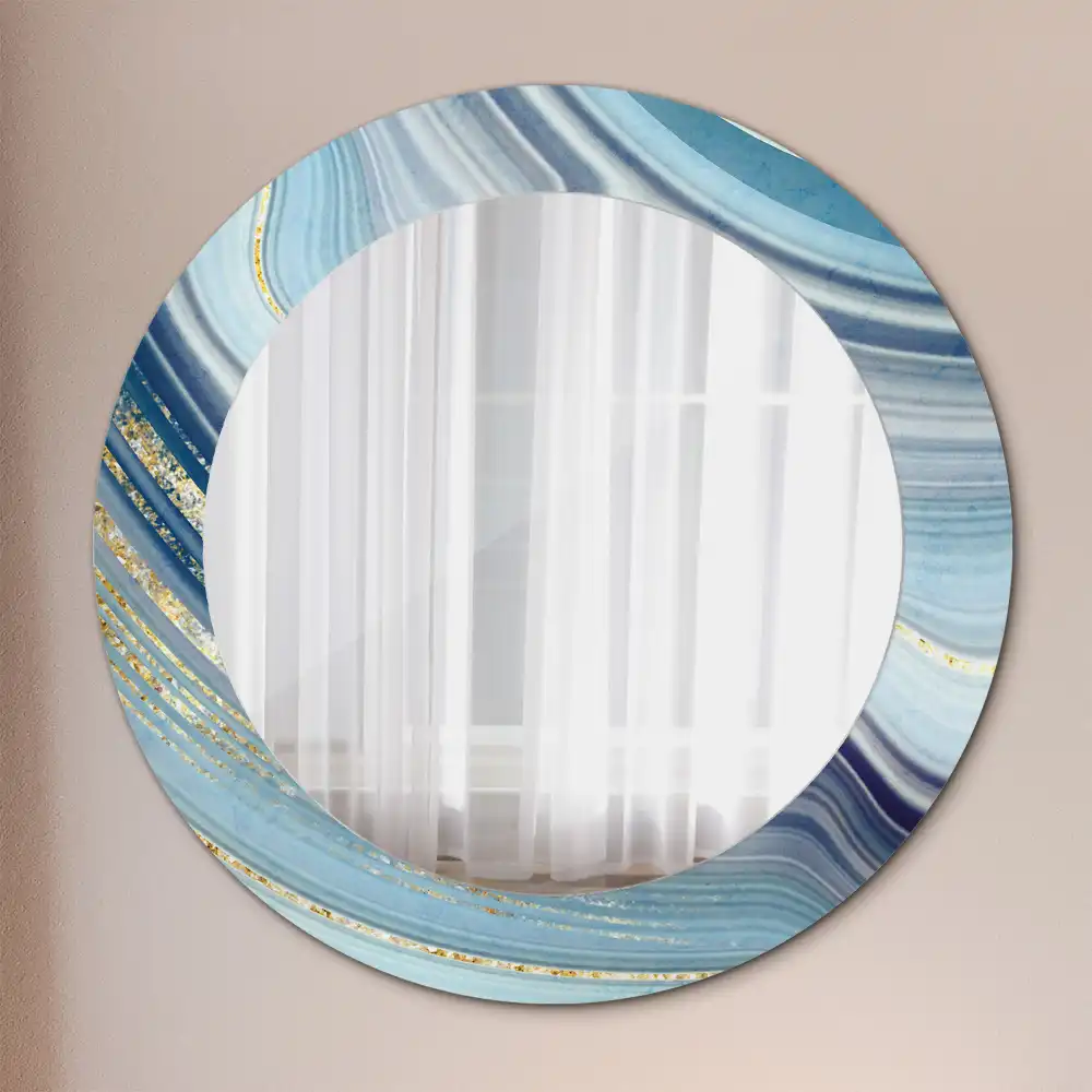 Miroir rond cadre avec impression marbre bleu