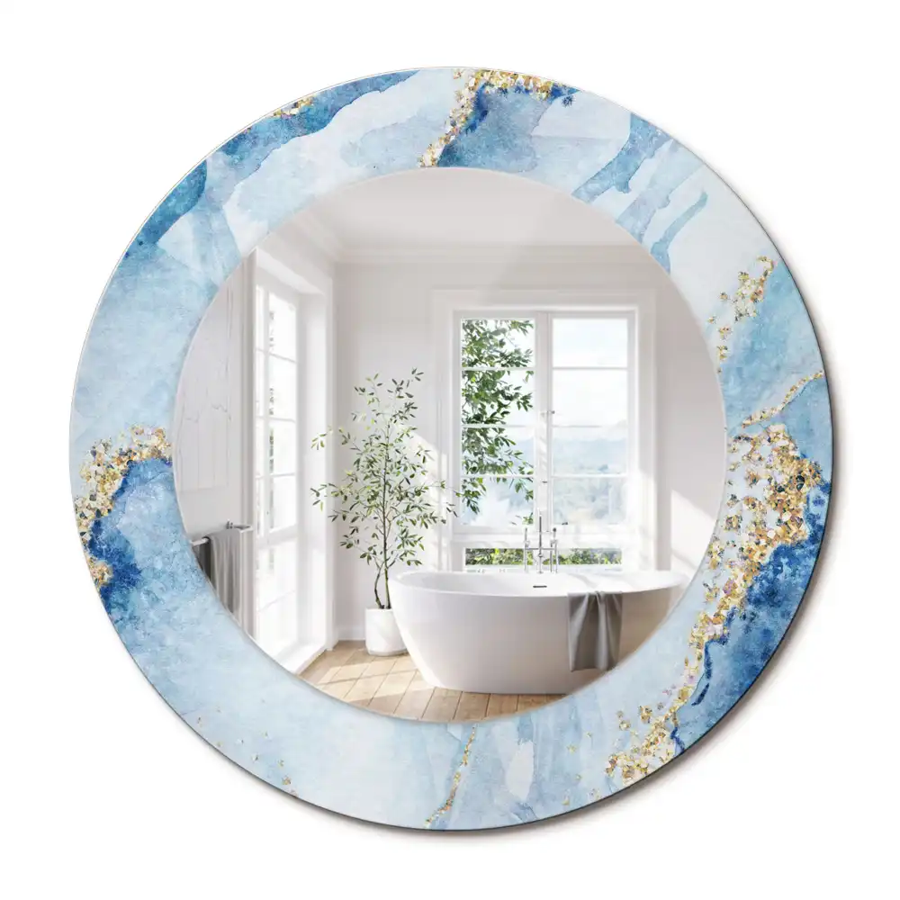 Miroir rond avec décoration marbre bleu clair