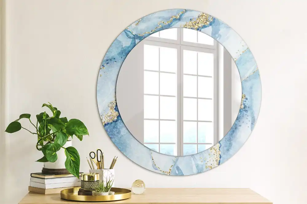 Miroir rond avec décoration marbre bleu clair
