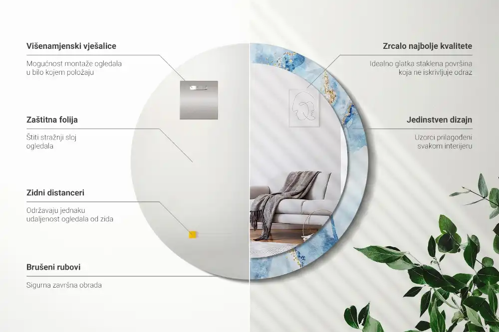 Miroir rond avec décoration marbre bleu clair