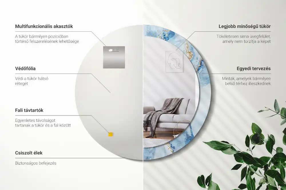 Miroir rond avec décoration marbre bleu clair