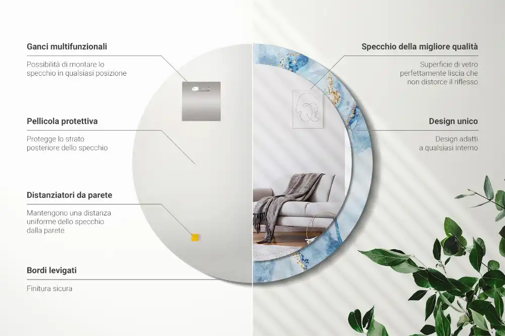 Miroir rond avec décoration marbre bleu clair