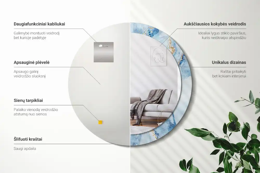 Miroir rond avec décoration marbre bleu clair