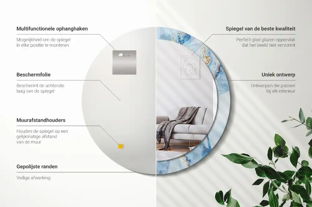 Miroir rond avec décoration marbre bleu clair