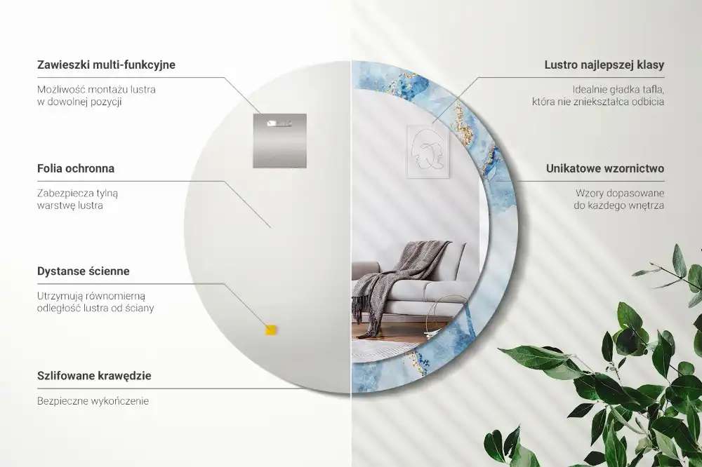 Miroir rond avec décoration marbre bleu clair