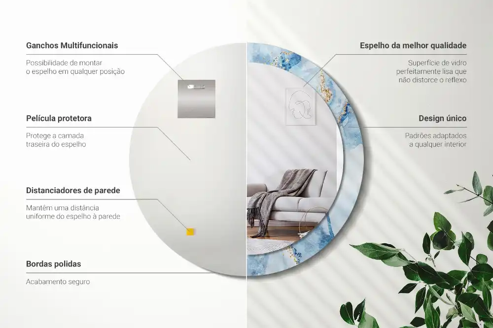 Miroir rond avec décoration marbre bleu clair