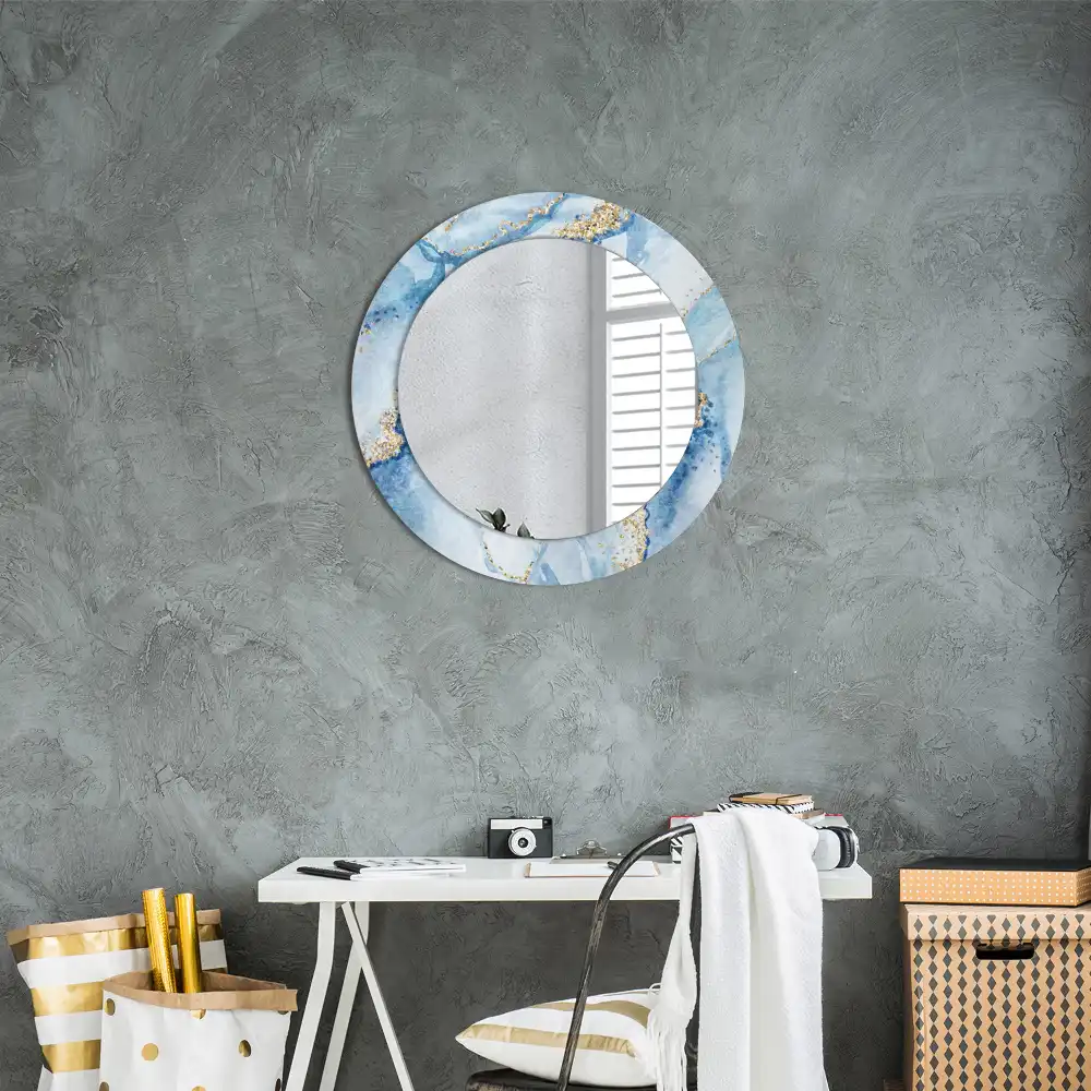 Miroir rond avec décoration marbre bleu clair