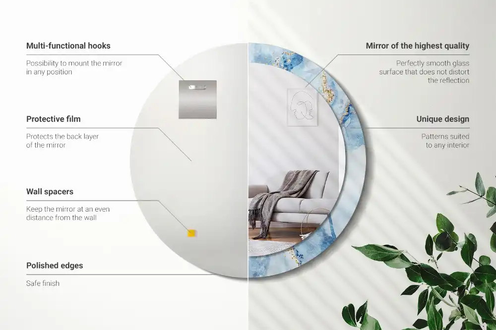 Miroir rond avec décoration marbre bleu clair