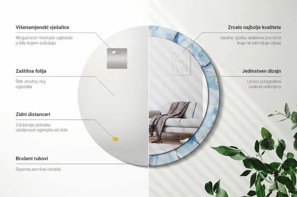 Miroir rond avec décoration marbre bleu clair