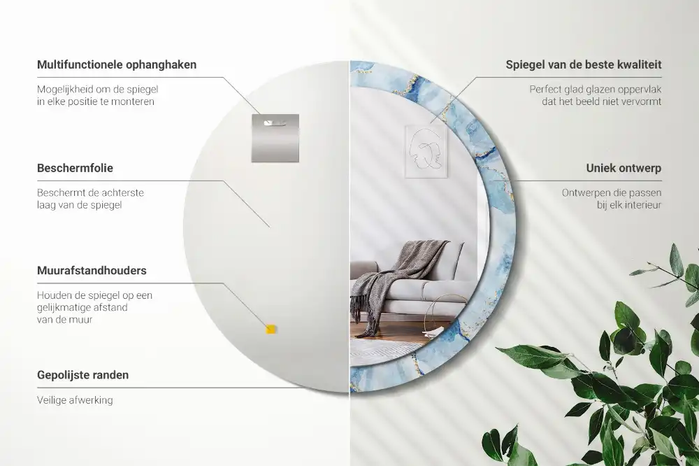 Miroir rond avec décoration marbre bleu clair